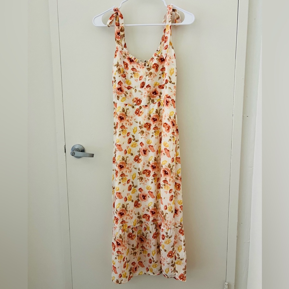 Abercrombie & Fitch Floral Midi Dress - Cream and Orange